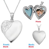 Sterling Silver 20mm Swirl Flower Love Heart Photo Locket Holds Picture Pendant Necklace, Personalized Photo