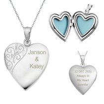 Sterling Silver 20mm Swirl Flower Love Heart Photo Locket Holds Picture Pendant Necklace, Custom Text