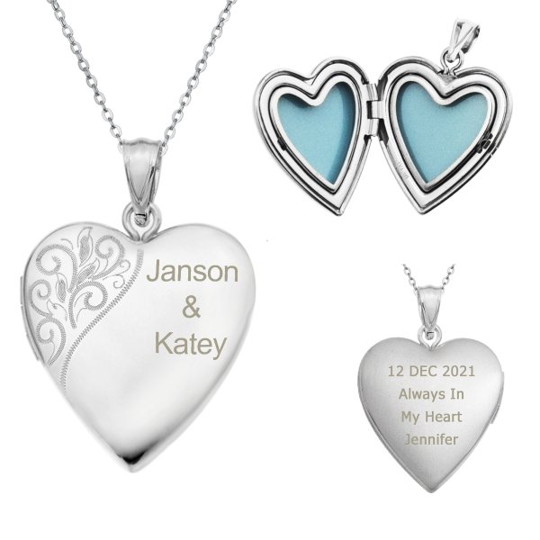 Sterling Silver 20mm Swirl Flower Love Heart Photo Locket Holds Picture Pendant Necklace, Custom Text