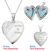 Sterling Silver 20mm Swirl Flower Love Heart Photo Locket Holds Picture Pendant Necklace, Custom Text