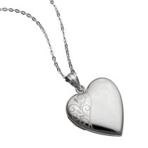 Qina C Sterling Silver Diamond 24mm Swirl Flower Love Heart Photo Locket Holds Picture Pendant Necklace