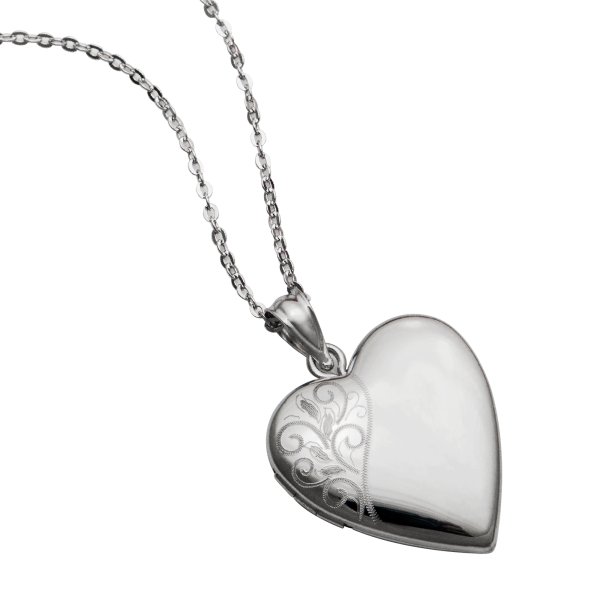 Qina C Sterling Silver Diamond 24mm Swirl Flower Love Heart Photo Locket Holds Picture Pendant Necklace