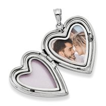 Sterling Silver 24mm Swirl Flower Love Heart Photo Locket Holds Picture Pendant Necklace, Personalized Photo