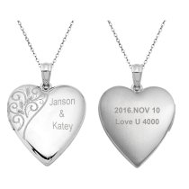 Sterling Silver 24mm Swirl Flower Love Heart Photo Locket Holds Picture Pendant Necklace, Custom Text