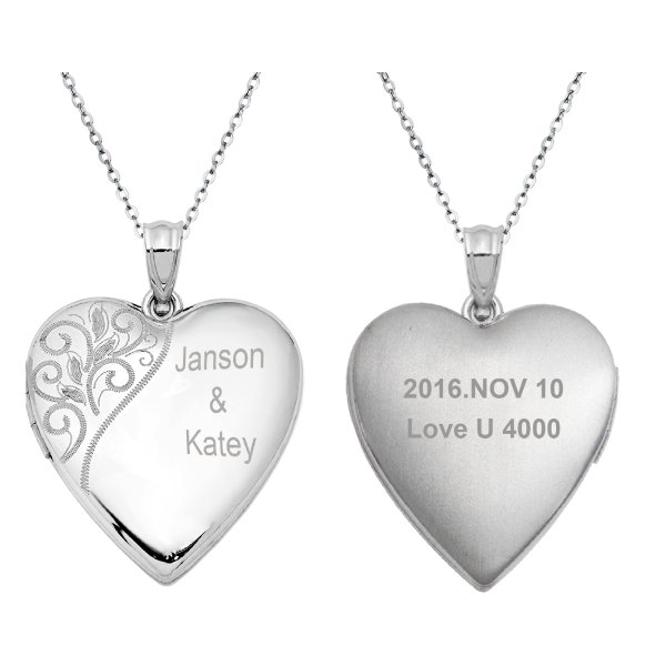 Sterling Silver 24mm Swirl Flower Love Heart Photo Locket Holds Picture Pendant Necklace, Custom Text