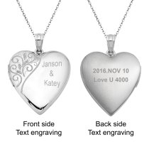 Qina C Sterling Silver 24mm Swirl Flower Love Heart Photo Locket Holds Picture Pendant Necklace, Custom Photo + Text