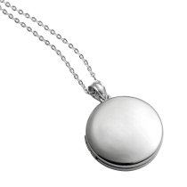 Qina C Sterling Silver 20mm Round Photo Locket Holds Picture Pendant Necklace