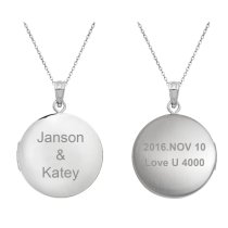 Qina C Sterling Silver 20mm Round Photo Locket Holds Picture Pendant Necklace, Custom Text