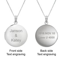 Qina C Sterling Silver 20mm Round Photo Locket Holds Picture Pendant Necklace, Custom Photo + Text