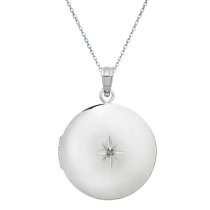 Qina C Sterling Silver 20mm Diamond Round Photo Locket Holds Picture Pendant Necklace