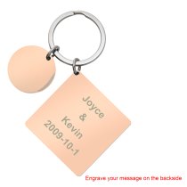 Custom Engraved Text Personalized Calendar Date with Love U to the Moon & Back Stainless Steel Rose Gold Dog Tag Keychain