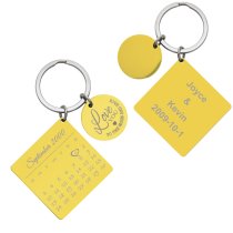Custom Engraved Text Personalized Calendar Date with Love U to the Moon & Back Stainless Steel Gold-tone Dog Tag Keychain