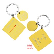Custom Engraved Text Personalized Calendar Date with Love U to the Moon & Back Stainless Steel Gold-tone Dog Tag Keychain