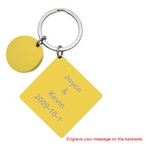 Custom Engraved Text Personalized Calendar Date with Love U to the Moon & Back Stainless Steel Gold-tone Dog Tag Keychain