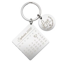 Custom Engraved Personalized Calendar Date with Love U to the Moon & Back Stainless Steel Dog Tag Keychain
