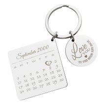 Custom Engraved Personalized Calendar Date with Love U to the Moon & Back Stainless Steel Dog Tag Keychain