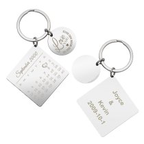 Custom Engraved Text Personalized Calendar Date with Love U to the Moon & Back Stainless Steel Silver-tone Dog Tag Keychain