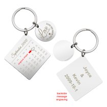 Custom Engraved Text Personalized Calendar Date with Love U to the Moon & Back Stainless Steel Silver-tone Dog Tag Keychain