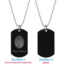Stainless Steel Personalized Fingerprint + Text Engraving Custom Dog Tag w/ Dot Ball Chain Necklace 24″ - Handmade