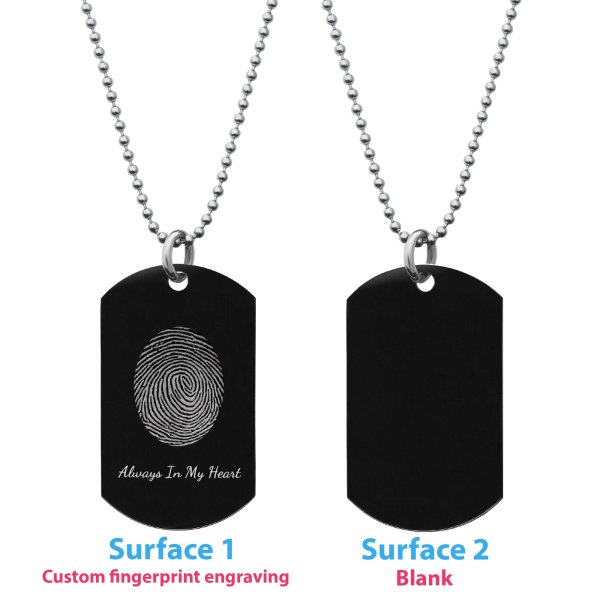 Stainless Steel Personalized Fingerprint + Text Engraving Custom Dog Tag w/ Dot Ball Chain Necklace 24" - Handmade
