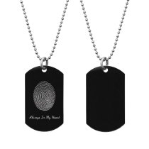 Stainless Steel Personalized Fingerprint + Text Engraving Custom Dog Tag w/ Dot Ball Chain Necklace 24" - Handmade