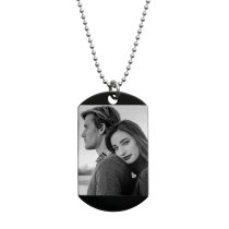 Stainless Steel Personalized Poval Fingerprint + Photo Engraving Custom Dog Tag w/ Dot Ball Chain Necklace 24" - Handmade