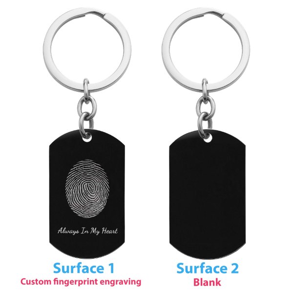 Stainless Steel Oval Personalized Fingerprint + Text Engraving Custom Dog Tag Key Chain