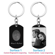 Stainless Steel Personalized Oval Fingerprint + Photo Engraving Custom Dog Tag Key Chain