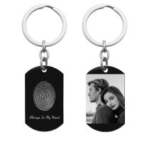 Stainless Steel Personalized Oval Fingerprint + Photo Engraving Custom Dog Tag Key Chain