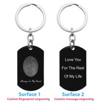 Stainless Steel Personalized Oval Fingerprint + Backside Text Engraving Custom Dog Tag Key Chain