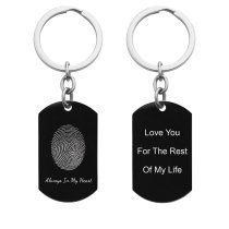 Stainless Steel Personalized Oval Fingerprint + Backside Text Engraving Custom Dog Tag Key Chain