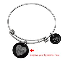Qina C. Love You to the Moon and Back Personalized Fngerprint Photo Engrave Dangle Charm Adjustable Wire Bangle Bracelet