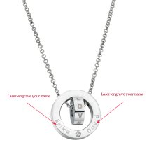 316 Stainless Steel Personalized Dual Ring Love Dangle Charm Rolo Chain Necklace, 18"+1" Extender