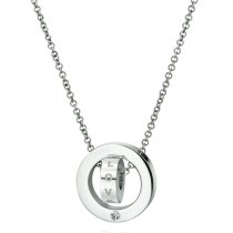 316 Stainless Steel Personalized Dual Ring Love Dangle Charm Rolo Chain Necklace, 18"+1" Extender