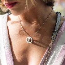 316 Stainless Steel Personalized Dual Ring Love Dangle Charm Rolo Chain Necklace, 18"+1" Extender