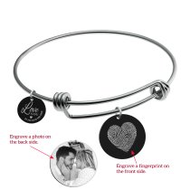 Qina C. Love You to the Moon and Back Personalized Photo or Text Engraving Dangle Charm Adjustable Wire Bangle Bracelet Inspirational Gift