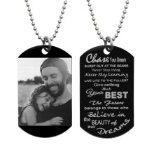 Chase Your Dream Stainless Steel Engraved Text Personalzied Photo Dog Tag Pendant Necklace, 24 in