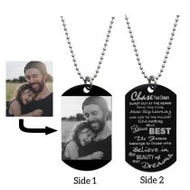 Chase Your Dream Stainless Steel Engraved Text Personalzied Photo Dog Tag Pendant Necklace, 24 in