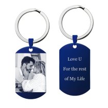 Personalized Engraved Custom Photo Text Dog Tag Pendant Keychain Blue