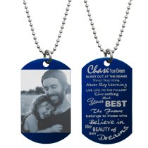 Chase Your Dream Stainless Steel Engraved Text Personalzied Photo Dog Tag Pendant Necklace, 24 in Blue
