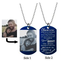Chase Your Dream Stainless Steel Engraved Text Personalzied Photo Dog Tag Pendant Necklace, 24 in Blue