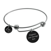 Qina C. Love You to the Moon and Back Personalized Photo Engrave Dangle Charm Adjustable Wire Bangle Bracelet Inspirational Gift