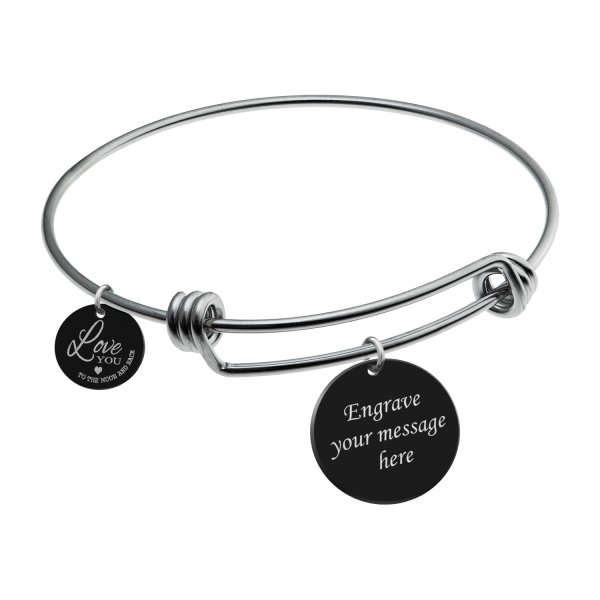 Qina C. Love You to the Moon and Back Personalized Photo Engrave Dangle Charm Adjustable Wire Bangle Bracelet Inspirational Gift