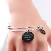 Qina C. Love You to the Moon and Back Personalized Photo or Text Engraving Dangle Charm Adjustable Wire Bangle Bracelet Inspirational Gift