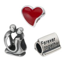 Sterling Silver Red Enamel Heart Forever Together Letter Kissing Couple Bead Charm Sets for Pandora Troll Chamilia Biagi European Charm Bracelets