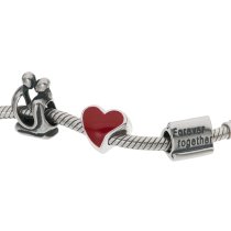 Sterling Silver Red Enamel Heart Forever Together Letter Kissing Couple Bead Charm Sets for Pandora Troll Chamilia Biagi European Charm Bracelets