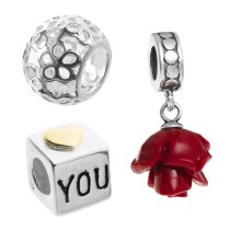 Sterling Silver Simulated Coral Rose Love You Cube Daisy Flower Bead Charm Sets for Pandora Troll Chamilia Biagi European Charm Bracelets