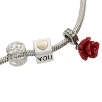 Sterling Silver Simulated Coral Rose Love You Cube Daisy Flower Bead Charm Sets for Pandora Troll Chamilia Biagi European Charm Bracelets