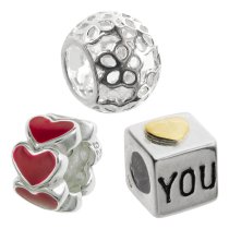 Sterling Silver Red Enamel Heart Daisy Flower Love You Cube Bead Charm Sets for Pandora Troll Chamilia Biagi European Charm Bracelets