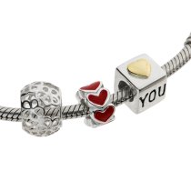 Sterling Silver Red Enamel Heart Daisy Flower Love You Cube Bead Charm Sets for Pandora Troll Chamilia Biagi European Charm Bracelets
